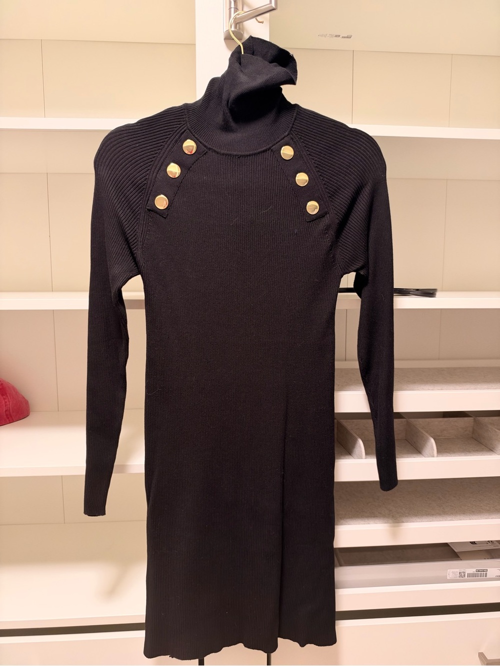 Black Turtleneck Knit Sweater Dress with Gold Buttons ZARA Size L NWT